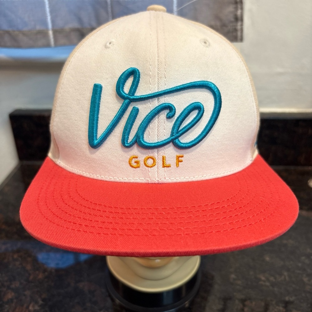 Vice Golf Crew Cap Beige Teal Salmon SnapBack Adjustable Golf Hat